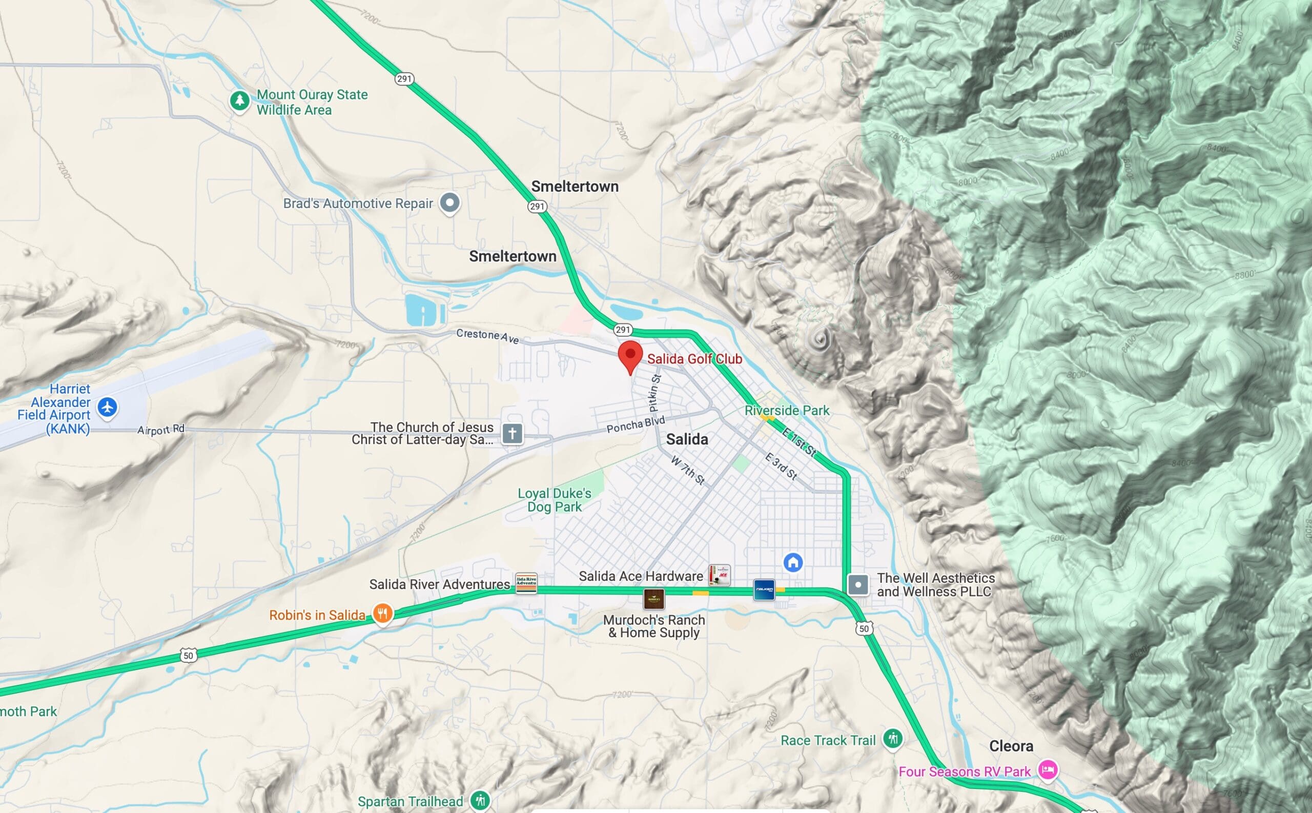 Google map of Salida, Colorado - Salida Golf Course - the best golf course in the Colorado Rockies Google map of Salida, Colorado - Salida Golf Course - the best golf course in the Colorado Rockies